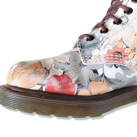 Dr. Martens RARE Pascal Botanic Floral Sand Print 8 Eyelet Lace Up Combat Boot - Picture 9 of 10